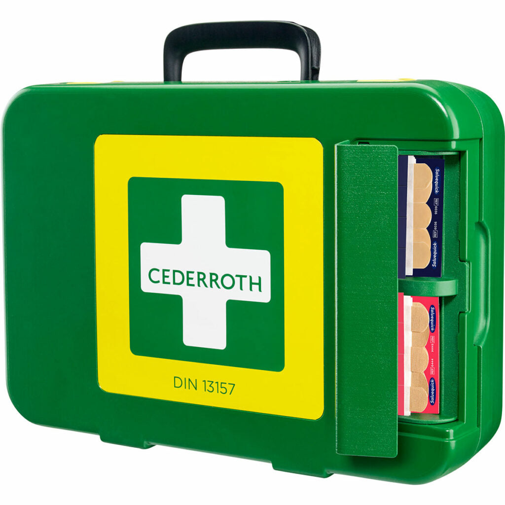 Cederroth Erste-Hilfe-Set – für Zuhause, gefüllt, DIN 13157 – grün, Kunststoff – 420 × 300 × 118 mm