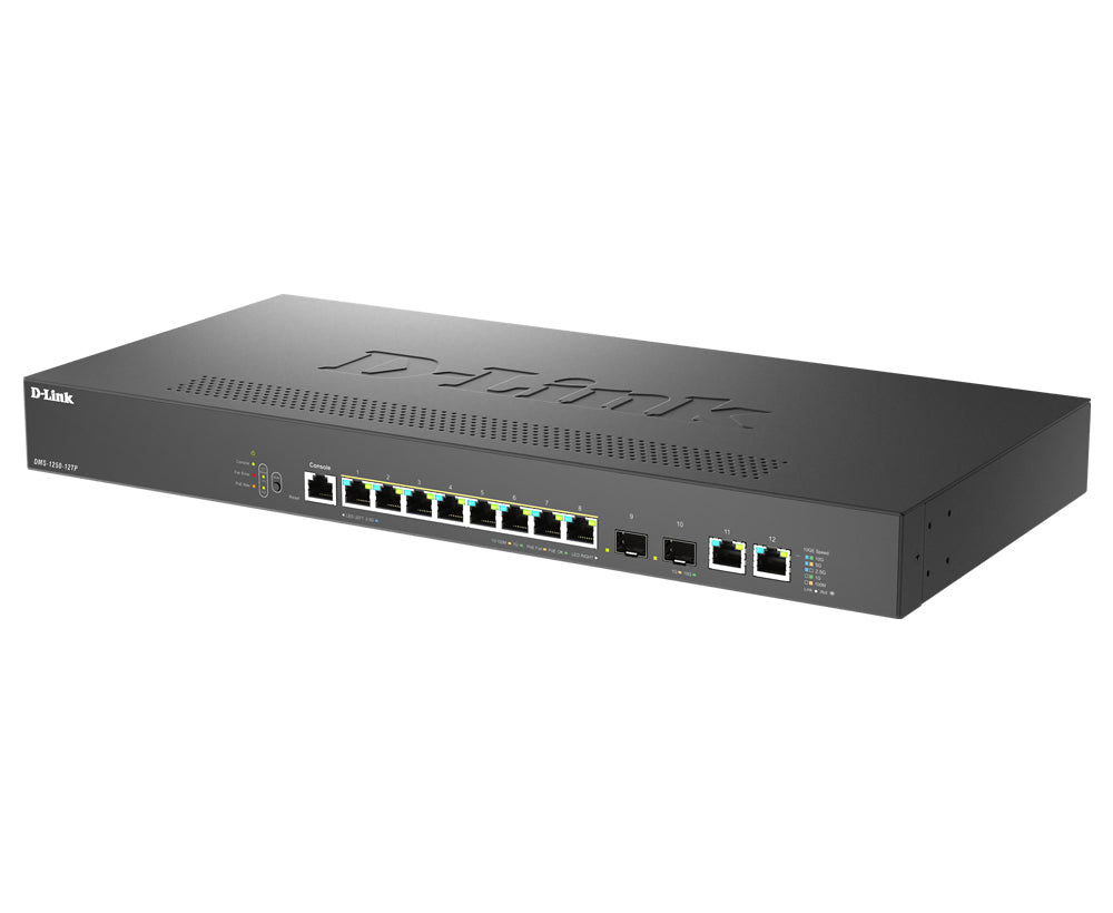 D-Link DMS-1250-12TP/E – Managed Switch – 8×2.5G, 2×10G, 2×SFP+, L2, PoE+ 240 W, 19" Rack