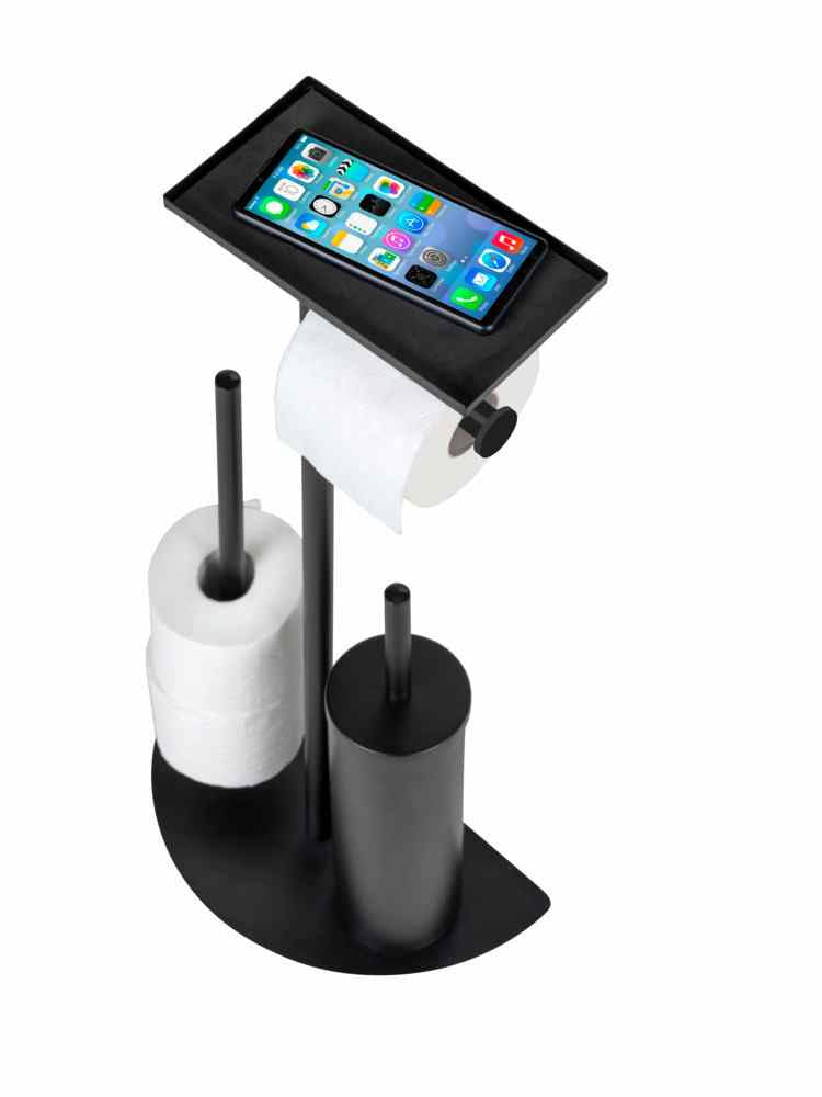 Wenko – WC-Bürstenset – Stahl, Schwarz, mit Papierhalter, H 72 cm, Ø 7,5 cm