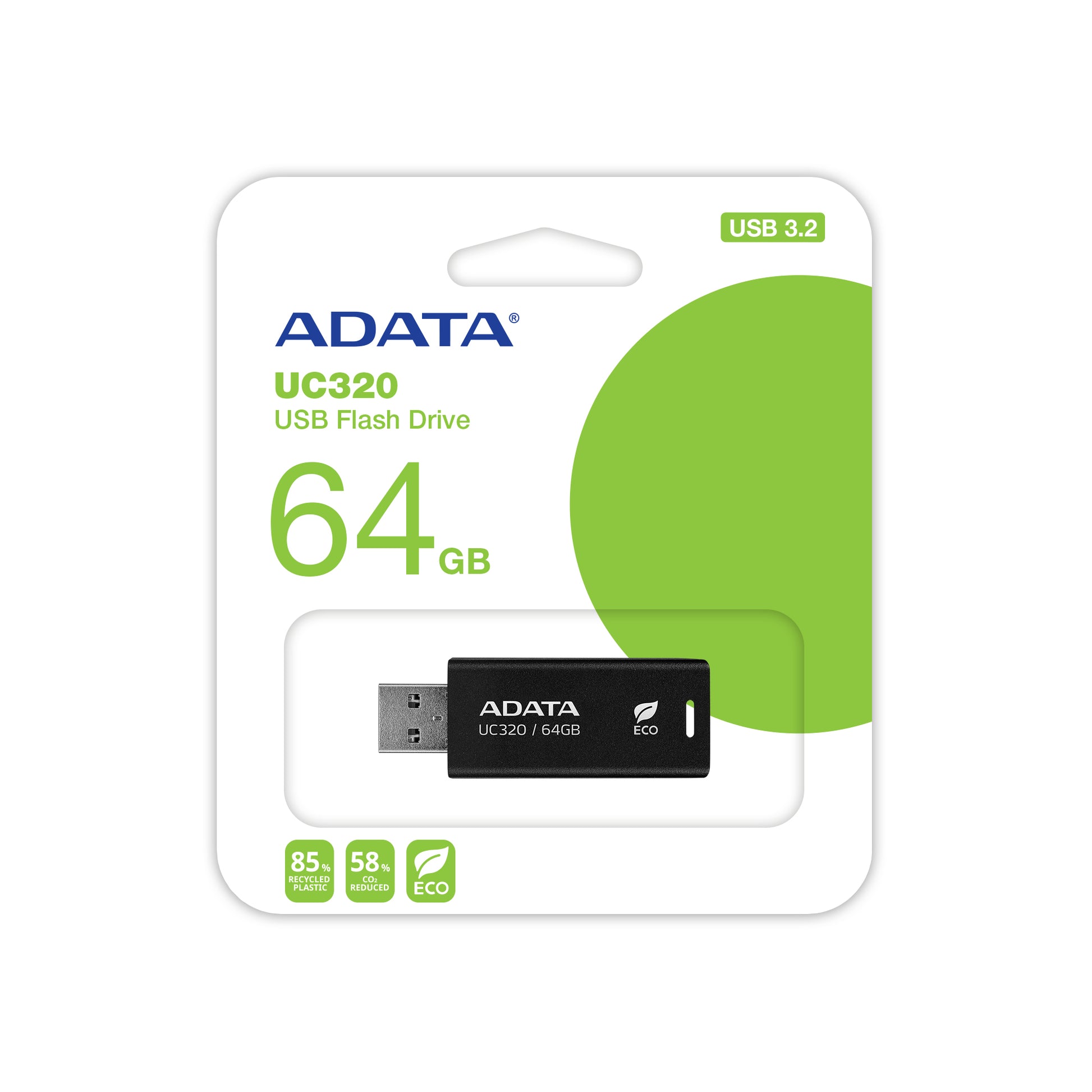 ADATA USB-Stick 64 GB – USB-A USB 3.2 Gen 1, ohne Deckel, Schwarz