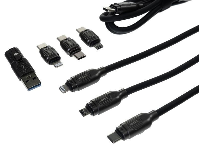 ONIT USB-Kabel, USB-A/USB-C zu USB-C/Lightning/Micro-USB, 2,6 m, Lade-/Datenkabel