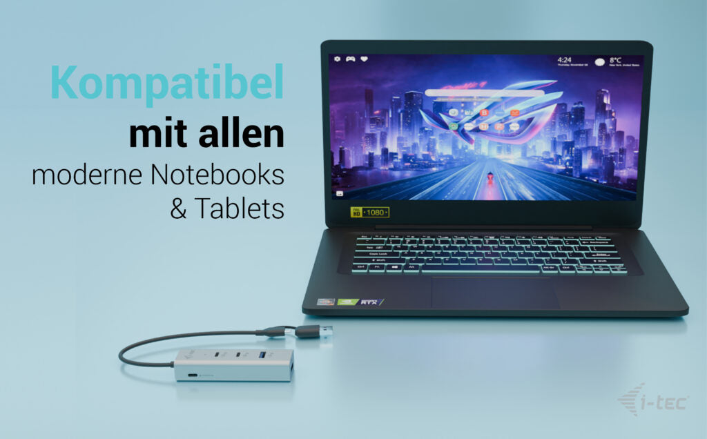 i-tec Universeller Ladender Metall USB-Hub – USB-C/USB-A, 2× USB-A, 2× USB-C, 85 W PD, für Windows/Mac/ChromeOS