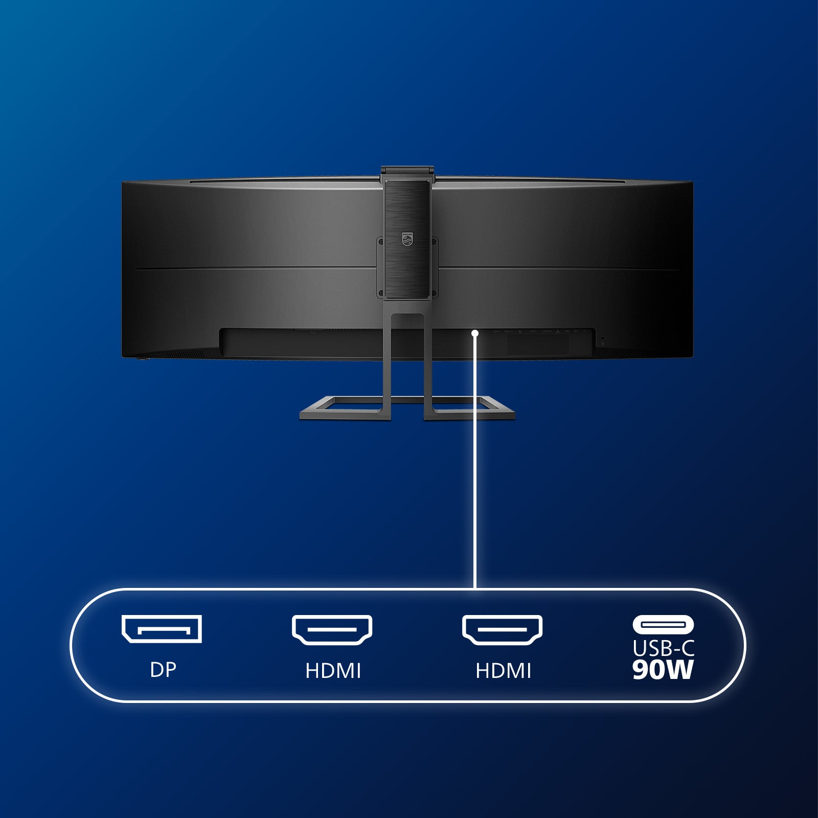 Philips 499P9H/00 – Monitor, 48,8", VA, 60 Hz, 450 cd/m², Webcam, USB-C, KVM, VESA 100 × 100, Schwarz