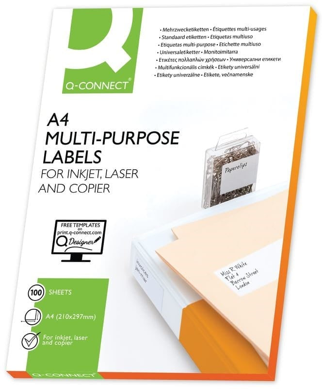 Q-CONNECT Etiketten, 105 mm × 148,5 mm, weiss, Papier, permanent, Packung 100 Blatt (400 Etiketten)