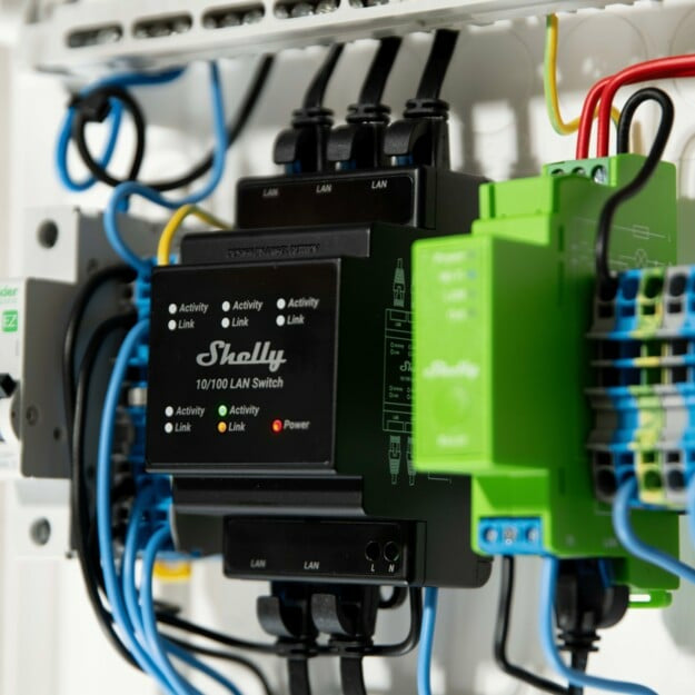 Shelly LAN Switch – Smart Switch – 5× 10/100 Mbit/s, DIN-Schiene