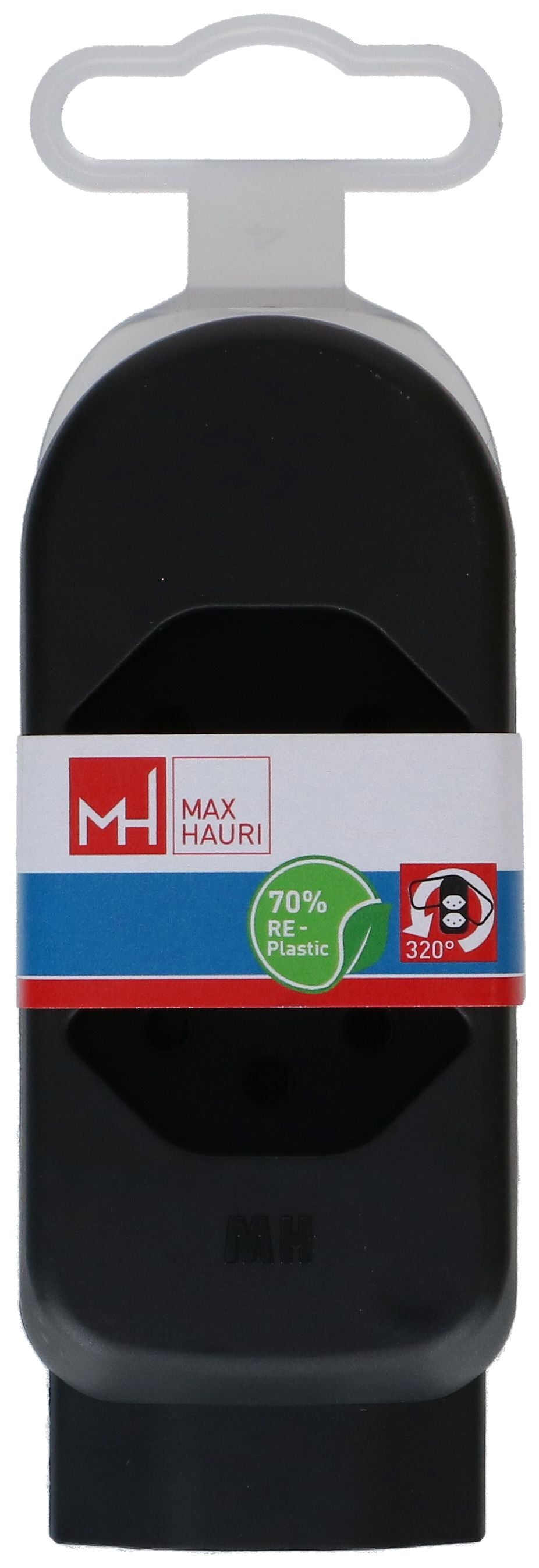 Max Hauri AG Max Hauri maxADAPT 2+1xT13 Abzweigstecker – T12 zu 2× T13, 230–250 V, 10 A, drehbar 320° – Schwarz