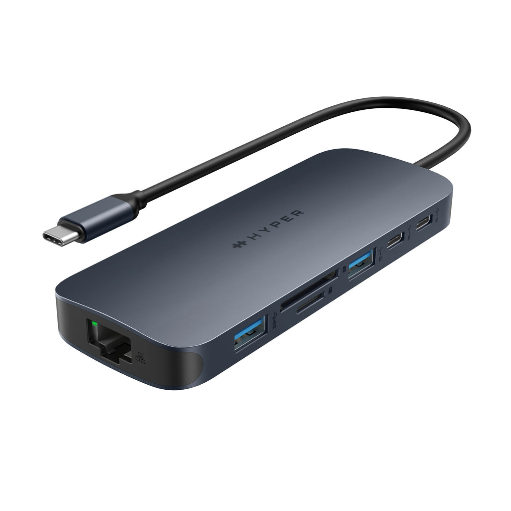 HYPER HD4005GL Multiport-Adapter – USB-C, DP/HDMI, 2× USB-A, 140 W PD, GbE, SD/microSD, 3,5 mm Audio