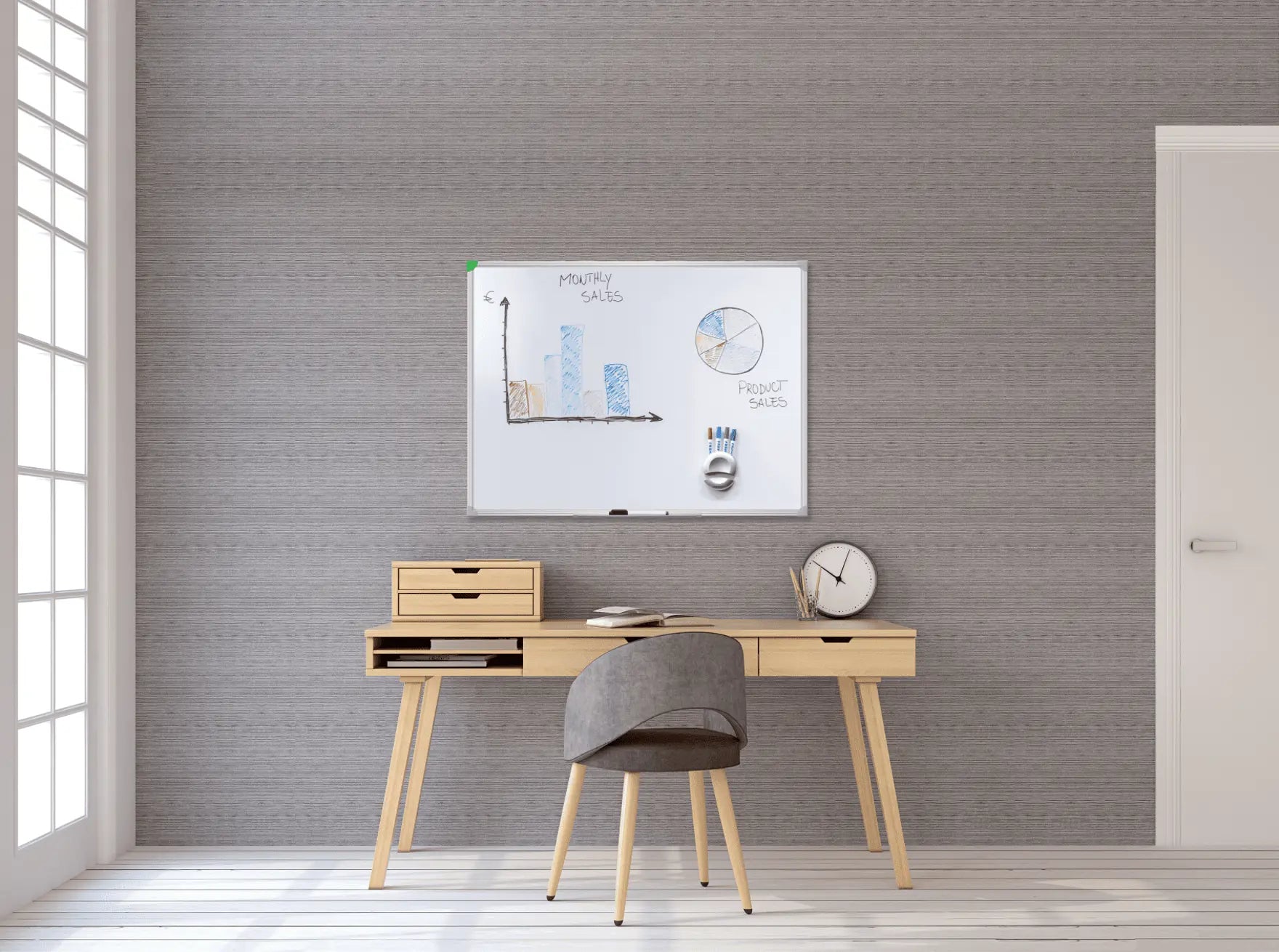 Franken Whiteboard – 90 × 60 cm, lackierter Stahl, magnetisch, Alu-Rahmen, Wandmontage, inkl. Stiftablage
