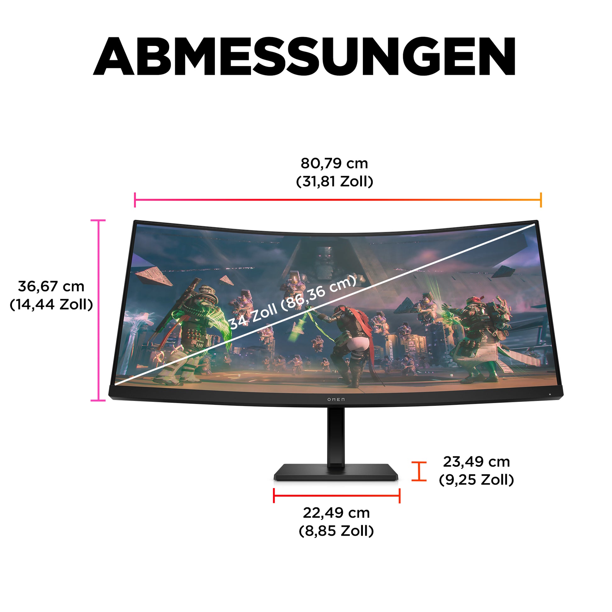 HP OMEN 34C – Monitor, 34", 2560 × 1440 (WQHD), Gebogen, 165 Hz