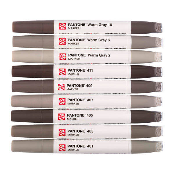 Talens Designmarker-Set Pantone, Keil/Pinsel, Warmgrau – 9-tlg., schnelltrocknend, lichtbeständig, wasserfest