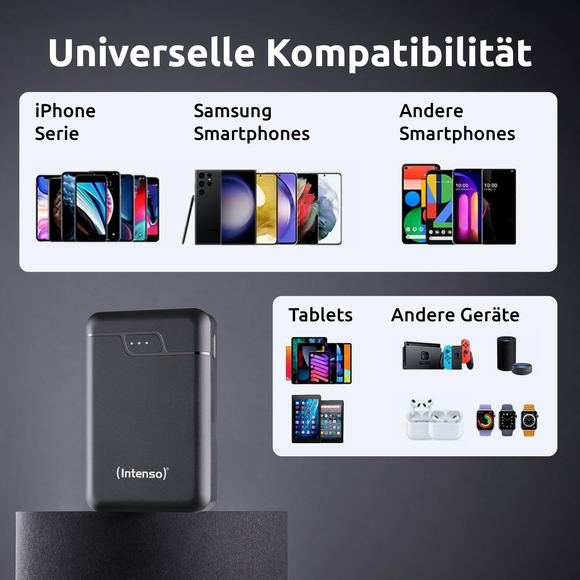 Intenso B10000 Powerbank 10'000 mAh – 1× USB-C, 2× USB-A, schwarz