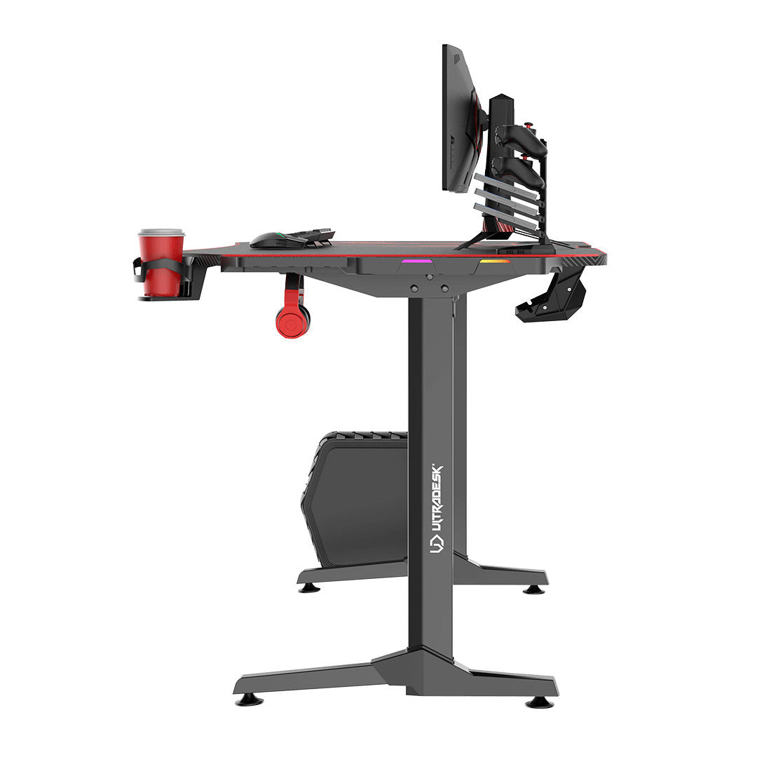 Ultradesk Rollbarer Computertisch, 1'750×750×760 mm, RGB-LED, USB-Hub mit 4 Anschlüssen, Schwarz/Rot