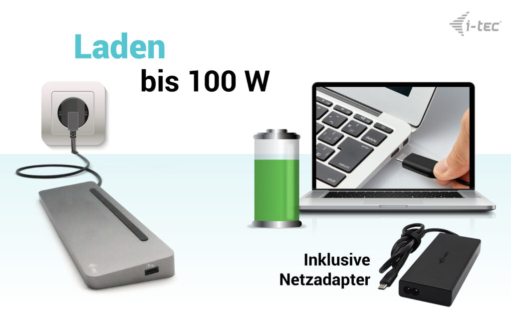i-tec Dockingstation – USB-C, 2× DP, HDMI, 4× USB-A, 100 W PD, GbE, für Windows/Mac/ChromeOS