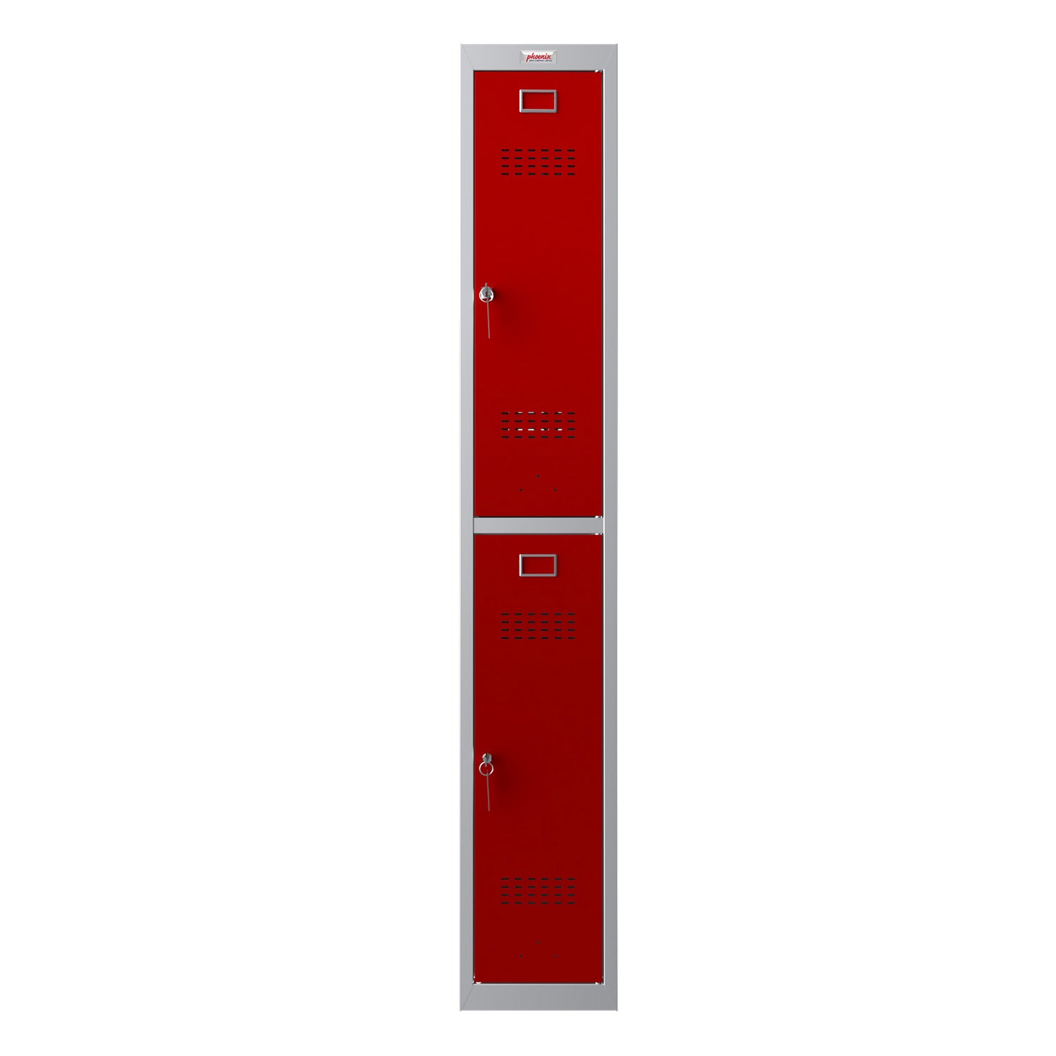Phoenix Safe Co. PL1230 – Persönliches Schliessfach, 2 Fächer, abschliessbar, 300 × 500 × 1'830 mm, grau/rot