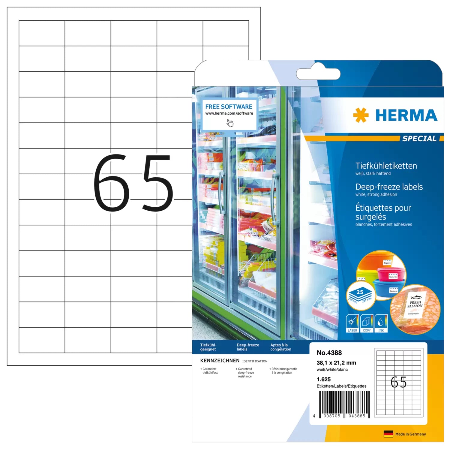 HERMA Druckeretiketten, 38 mm × 21 mm, weiss, Papier, permanent, 25 Blatt