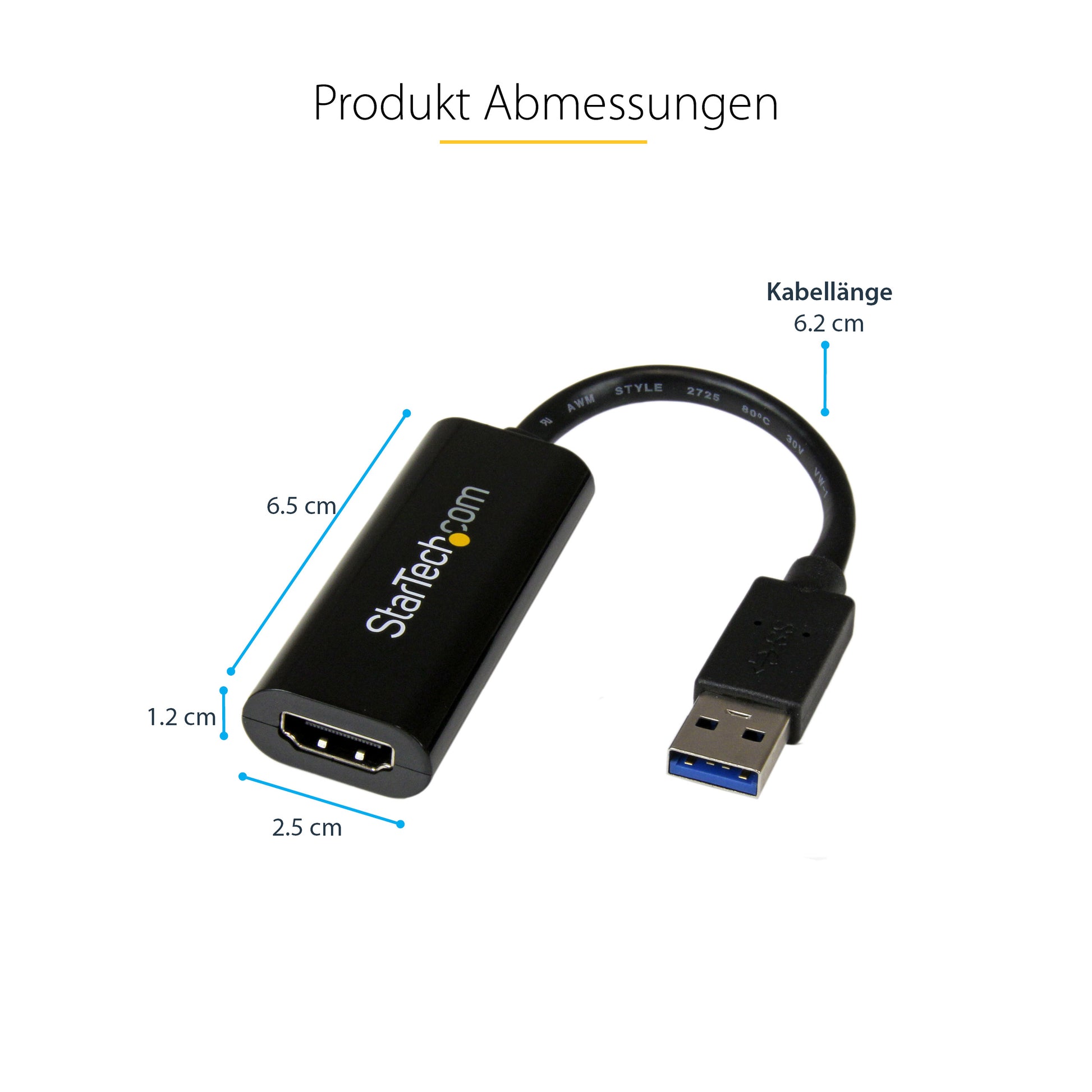StarTech.com Adapter USB-A zu HDMI – 1920 × 1200, USB 3.2 Gen 1 (5 Gbit/s), 0,062 m Kabel, für Windows