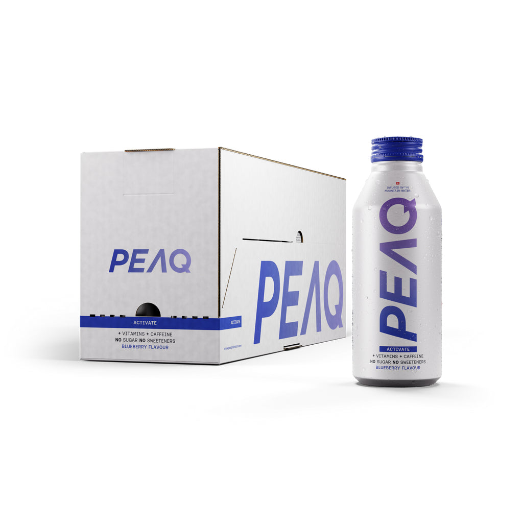 PEAQ Activate – Leicht prickelndes Vitaminwasser, Heidelbeere, mit Vitaminen & Koffein – 12 × 47,3 cl