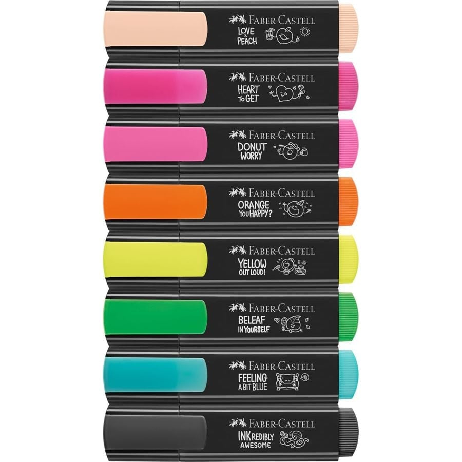 Faber-Castell 46 Graffiti Textmarker Set 8 Farben – Keilspitze, 1–5 mm, nachfüllbar