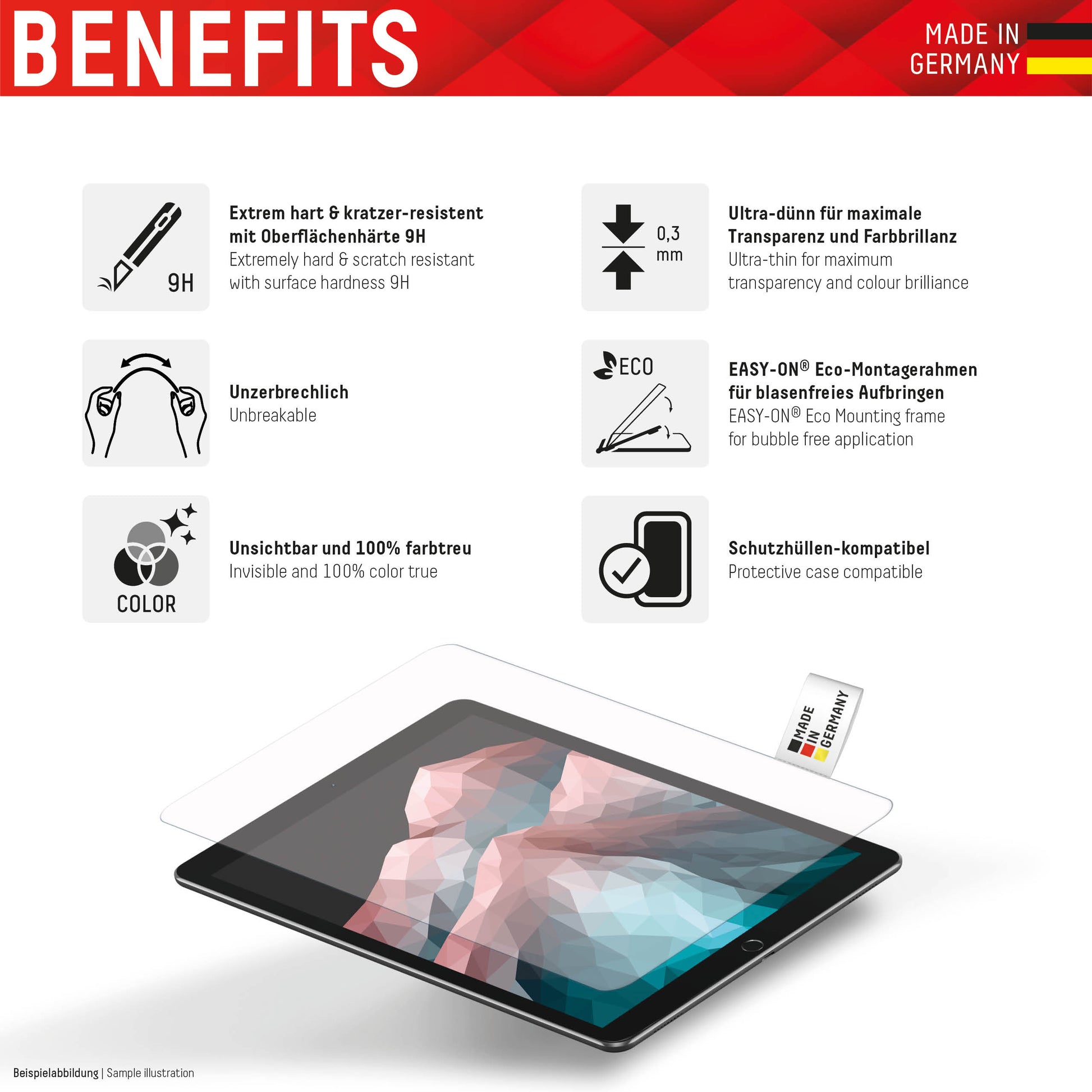 Displex Panzerglas für iPad 10,9" (10. Gen.) / iPad 11" (2025) – 9H, Anti-Fingerprint