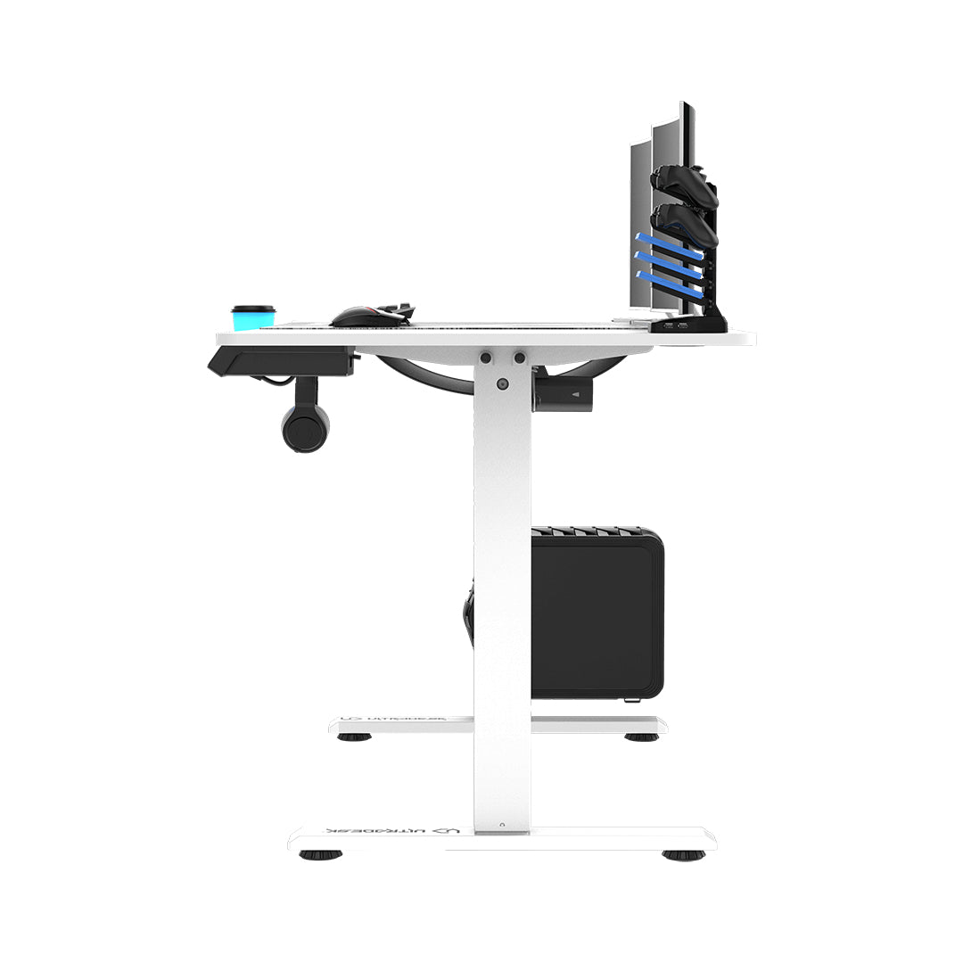 Ultradesk Level V2 Gaming-Tisch – 140 × 68 cm, höhenverstellbar, weiss, Stahl