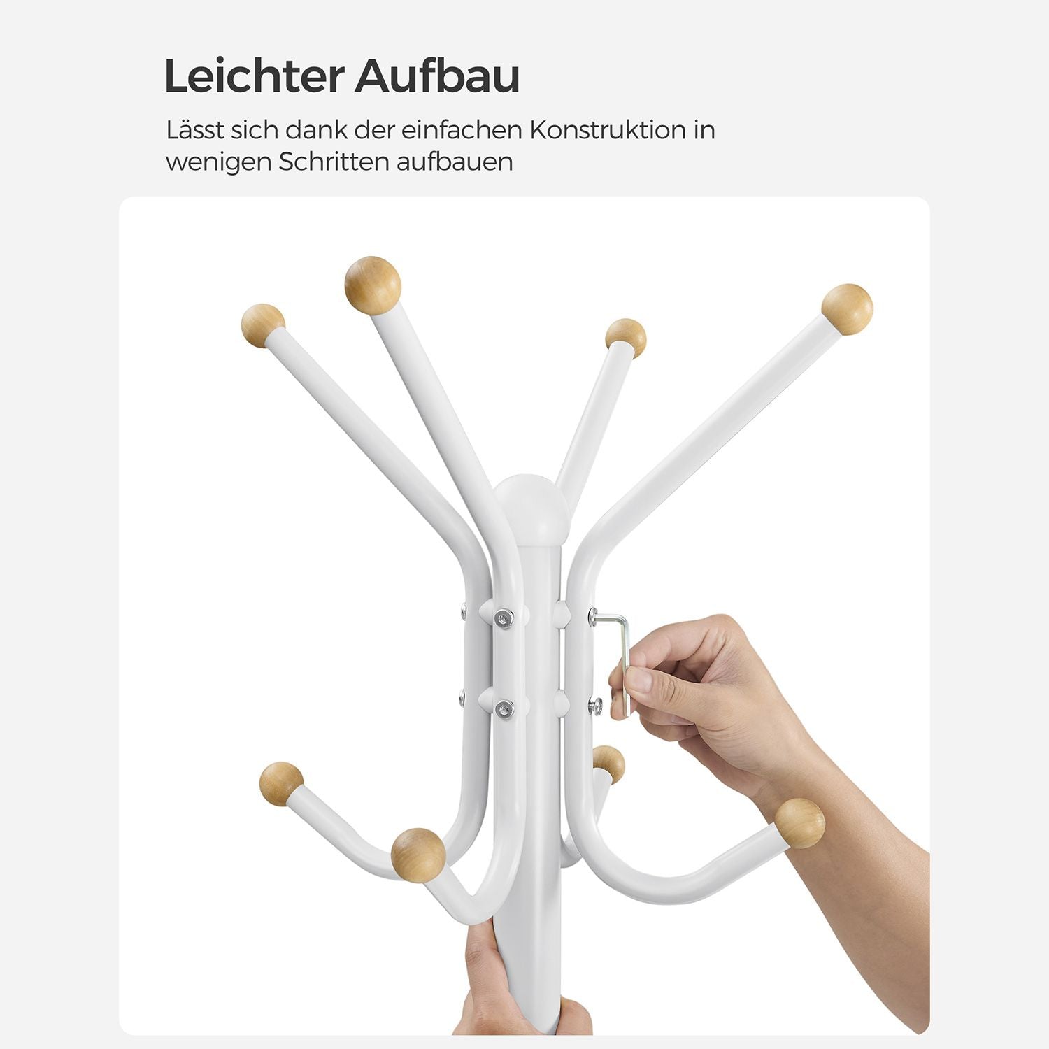 Songmics Garderobenständer – 12 Haken, Stahl, Weiss/Holz, 55 × 55 × 180 cm