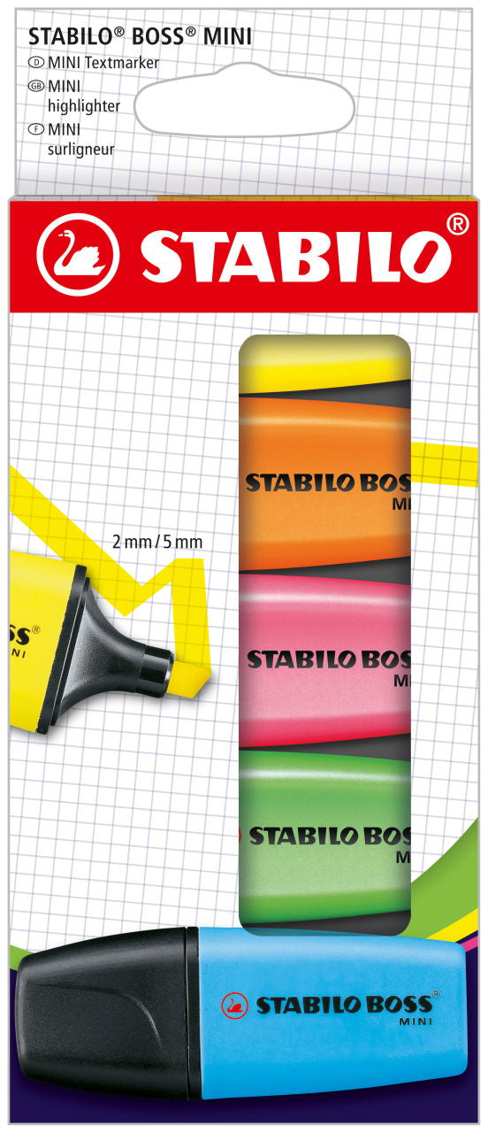 STABILO BOSS MINIpop Textmarker Set 5 Farben – Keilspitze, 2–5 mm