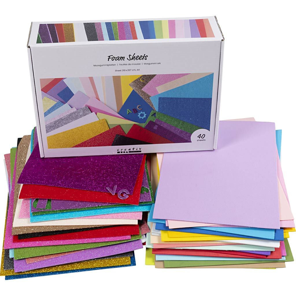 Creativ Company Schaumstoffplatte, selbstklebend, mehrfarbig, A4, 40 Stk., 790480