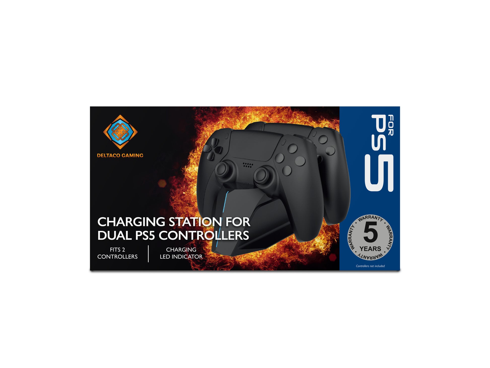Deltaco Gaming GAM-147 – Ladestation für PlayStation 5, 2x Controller, Ladezeit 3 h, USB-A zu USB-C, Schwarz