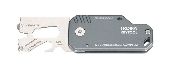 TROIKA Multitool-Schlüsselanhänger Keytool – 11 Funktionen, Flaschenöffner, Aluminium/Edelstahl, Grau
