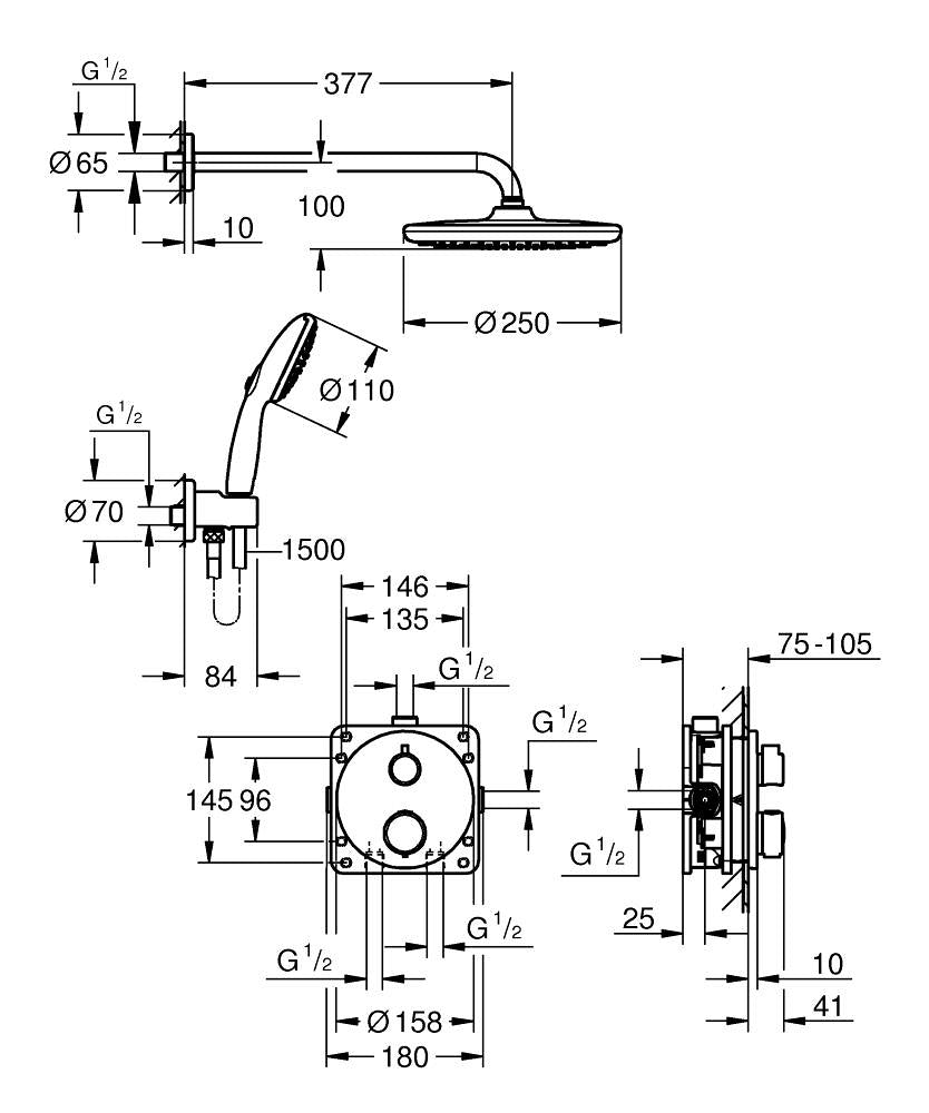 GROHE Badebatterie (Unterputz) Vitalio Start – Metall, Chrom