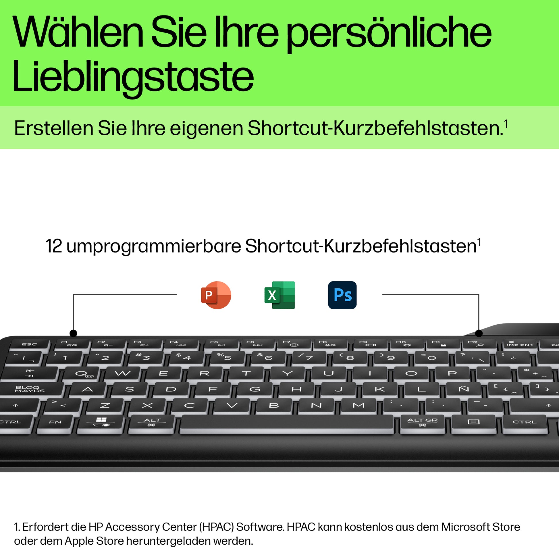 HP Tastatur – kabelgebunden, beleuchtet – USB‑A/USB‑C – programmierbare Schnelltasten – schwarz