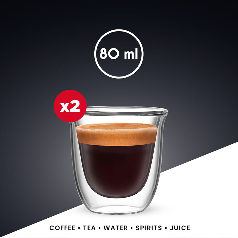 Bialetti Espressotasse – 2er Set, 80 ml, Borosilikatglas, Transparent, doppelwandig, spülmaschinenfest