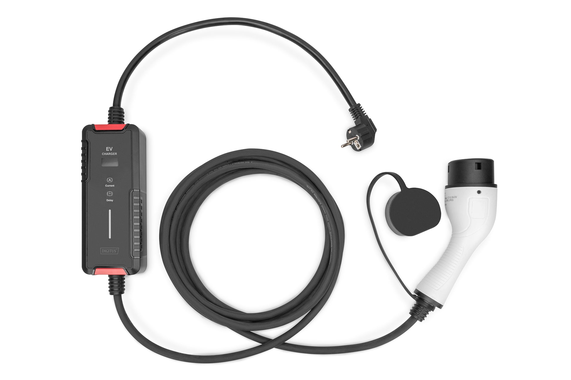 Digitus EV-Ladekabel 3700 W – Typ 2 auf Schuko, 5 m, 16 A, IP55 – für Haushaltssteckdose – Schwarz