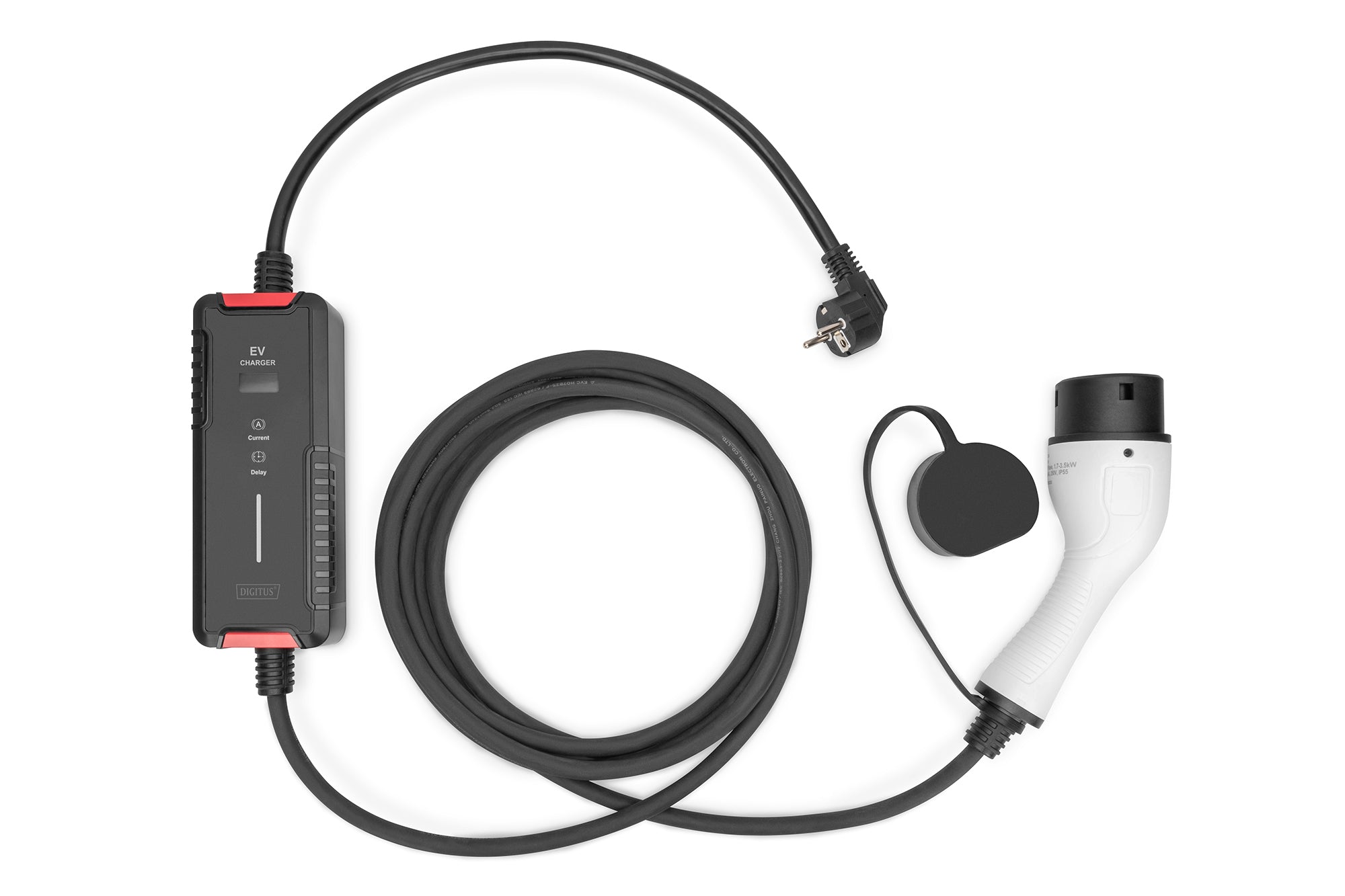 Digitus EV-Ladekabel 3700 W – Typ 2 auf Schuko, 5 m, 16 A, IP55 – für Haushaltssteckdose – Schwarz