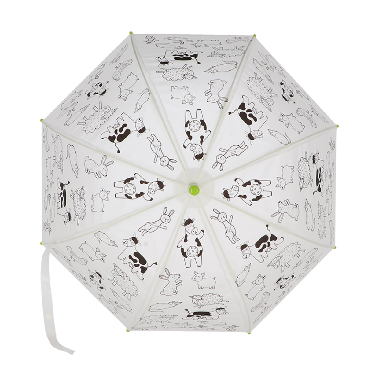 Esschert Design Kinderregenschirm KG280 – Ø 70,5 cm – Weiss Bauernhof – zum Ausmalen, mit Markern