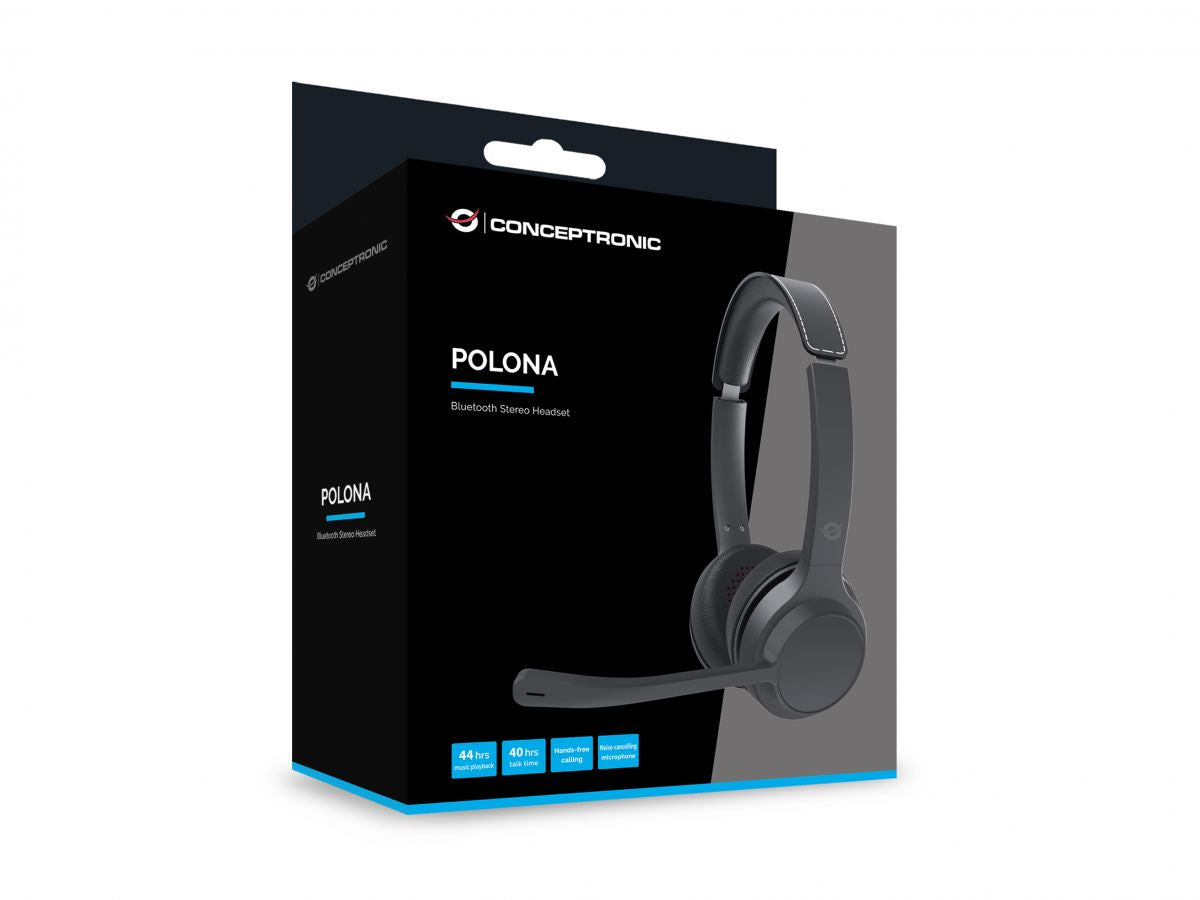 Conceptronic POLONA04B Office-Headset – On-Ear, Stereo, Kabel + BT, ANC, Schwarz, BT 5,3