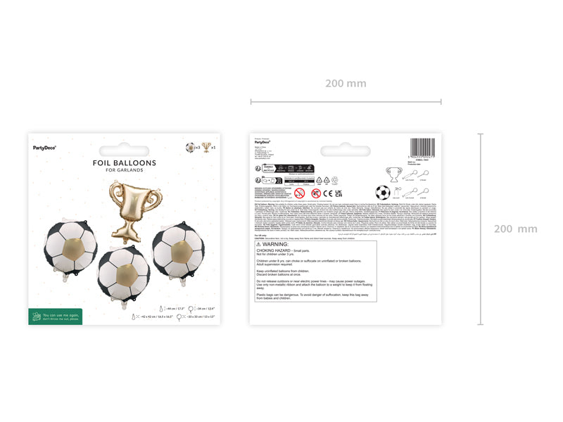 PartyDeco Folienballon Fussball – mehrfarbig – 33 × 33 cm – Folie – 4 Stk