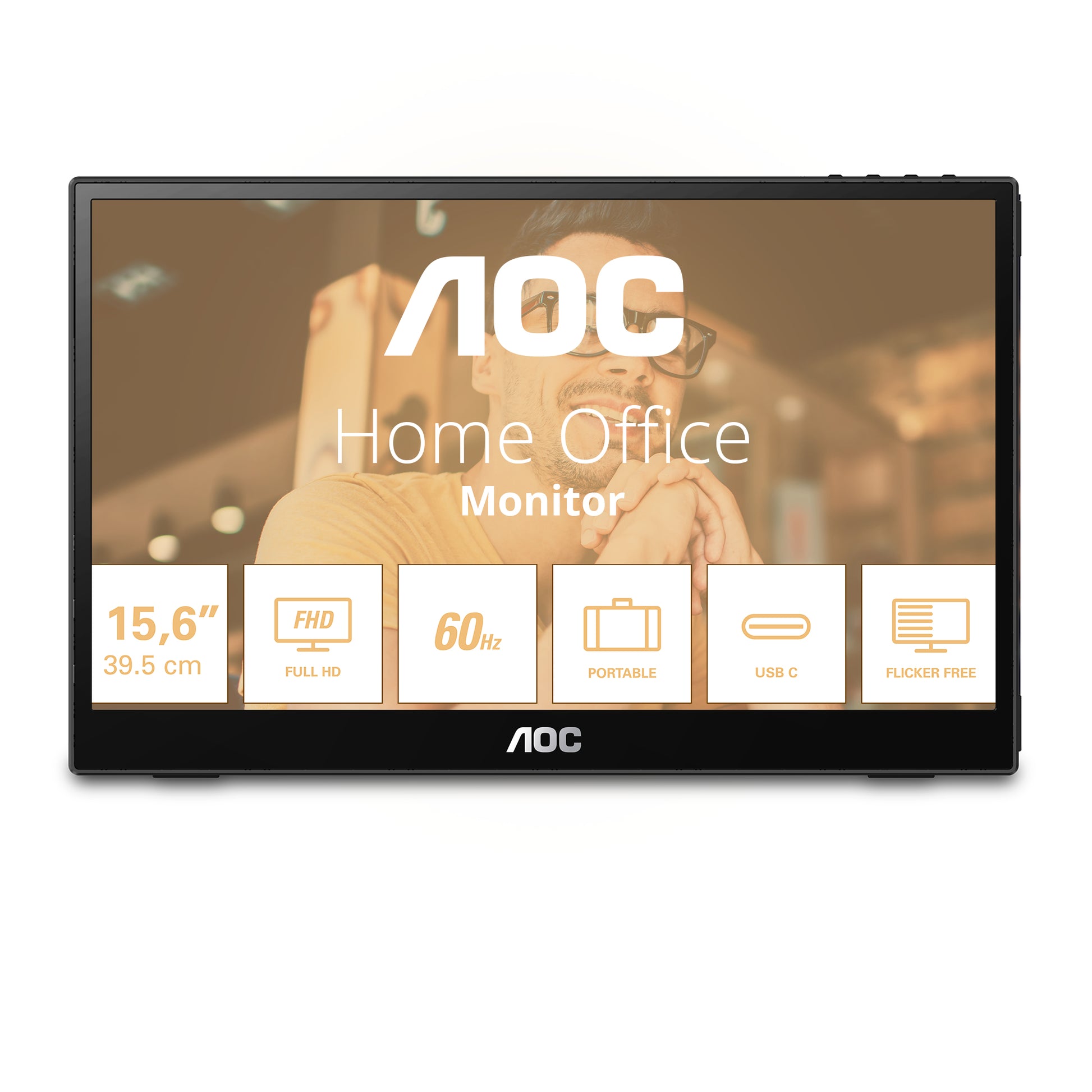 AOC 16T3EA – Portabler Monitor, 15,6", 1920 × 1080 (Full HD), IPS, 60 Hz, 250 cd/m², VESA 75 × 75, Schwarz