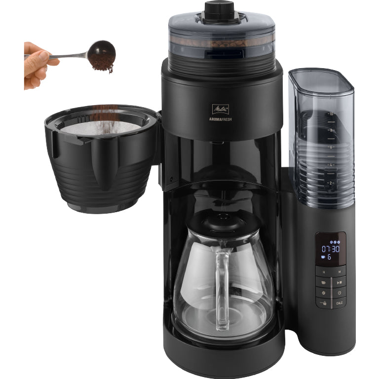 Melitta AromaFresh Filterkaffeemaschine – 10 Tassen, 1,25 l, Keramik-Mahlwerk, Schwarz
