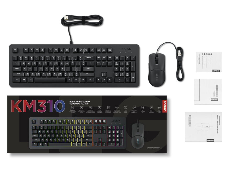 Lenovo Tastatur-Maus-Set – Membran – kabelgebunden (USB) – QWERTY (US-INT) – RGB – schwarz