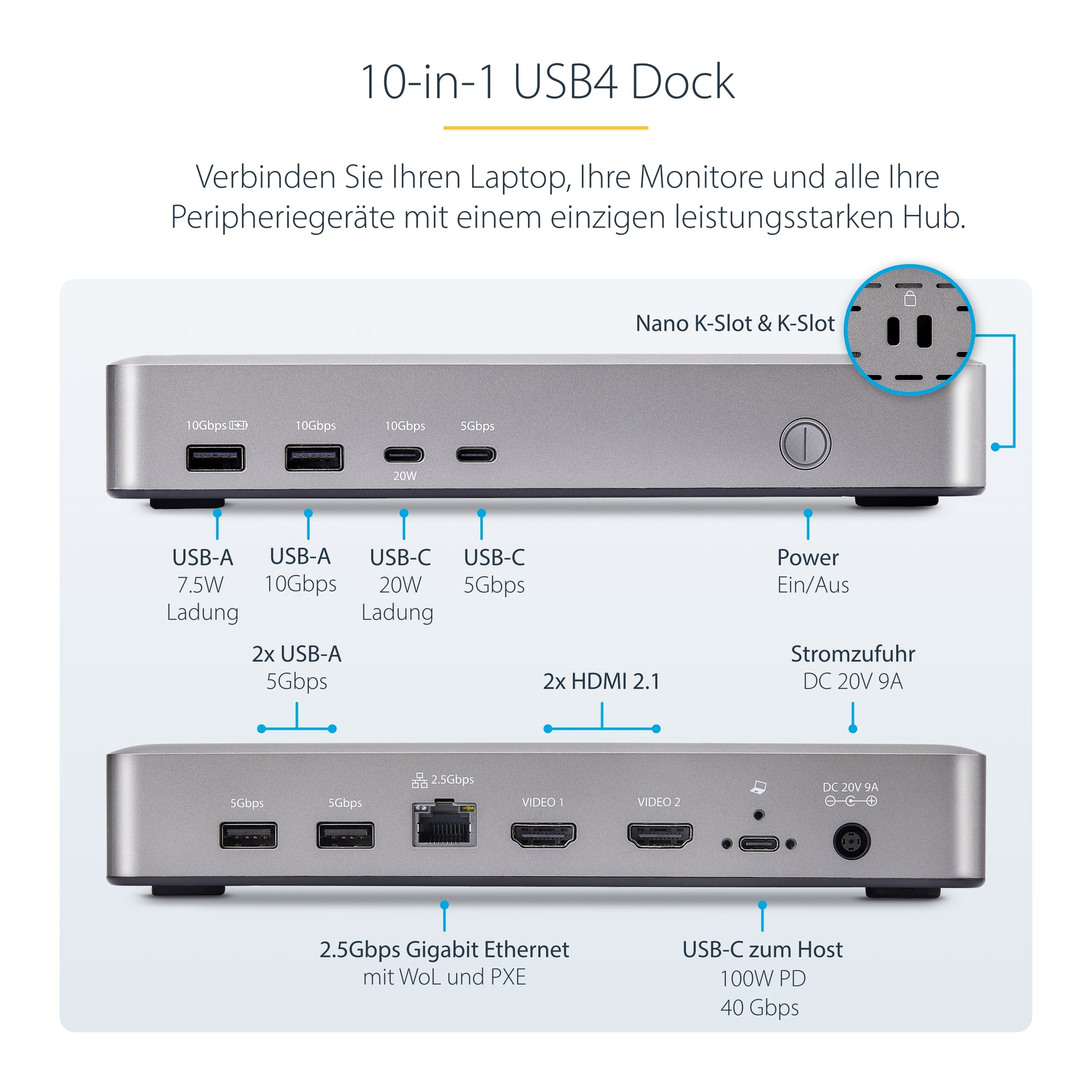 StarTech.com Dockingstation – USB4, 2× HDMI, 3× USB-A, 2× USB-C, 100 W PD, 2,5GbE, für Windows/ChromeOS