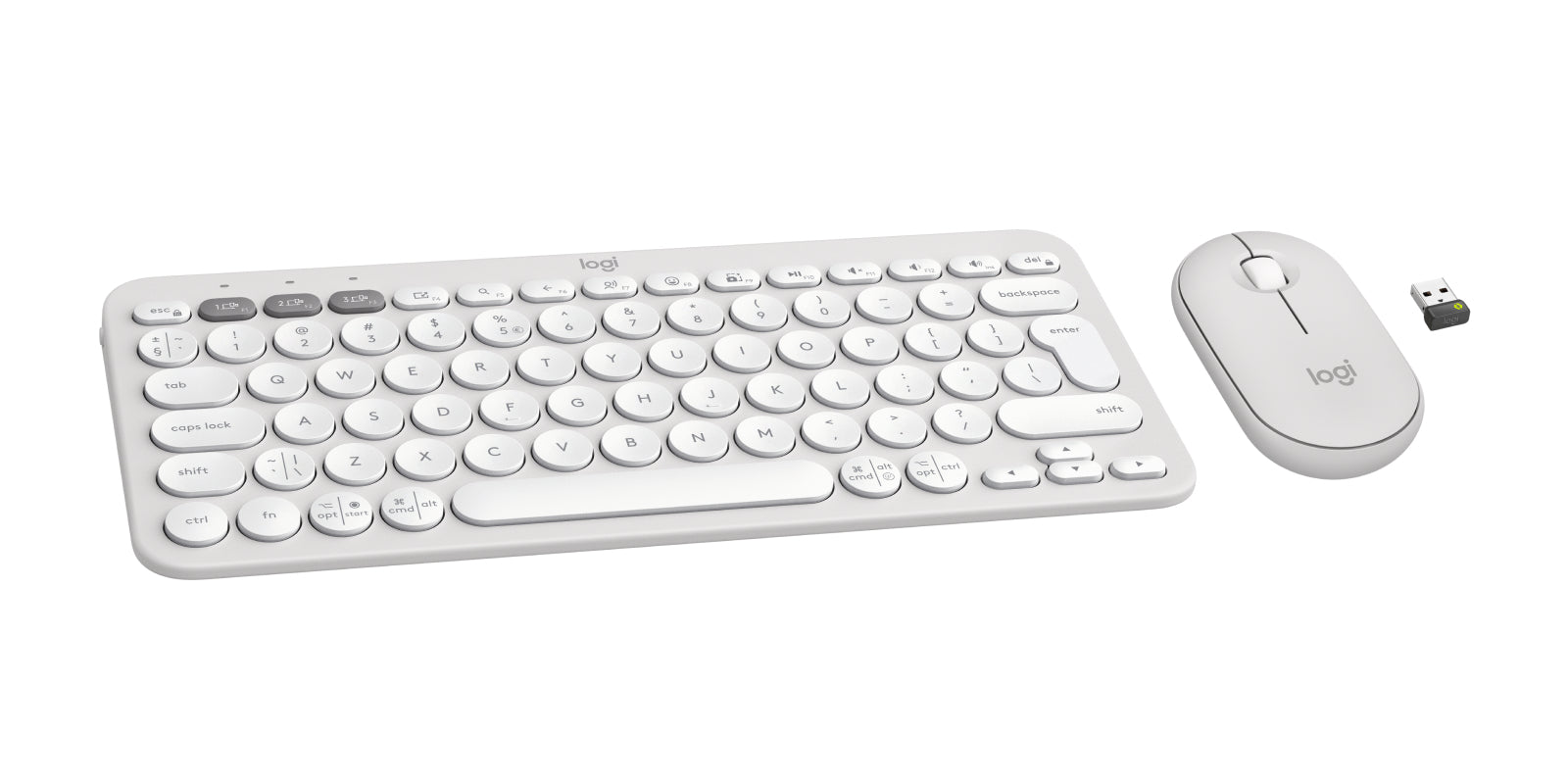 Logitech Pebble 2 Combo – Tastatur, kabellos (Bluetooth/2,4 GHz), US-Layout (EN), Weiss