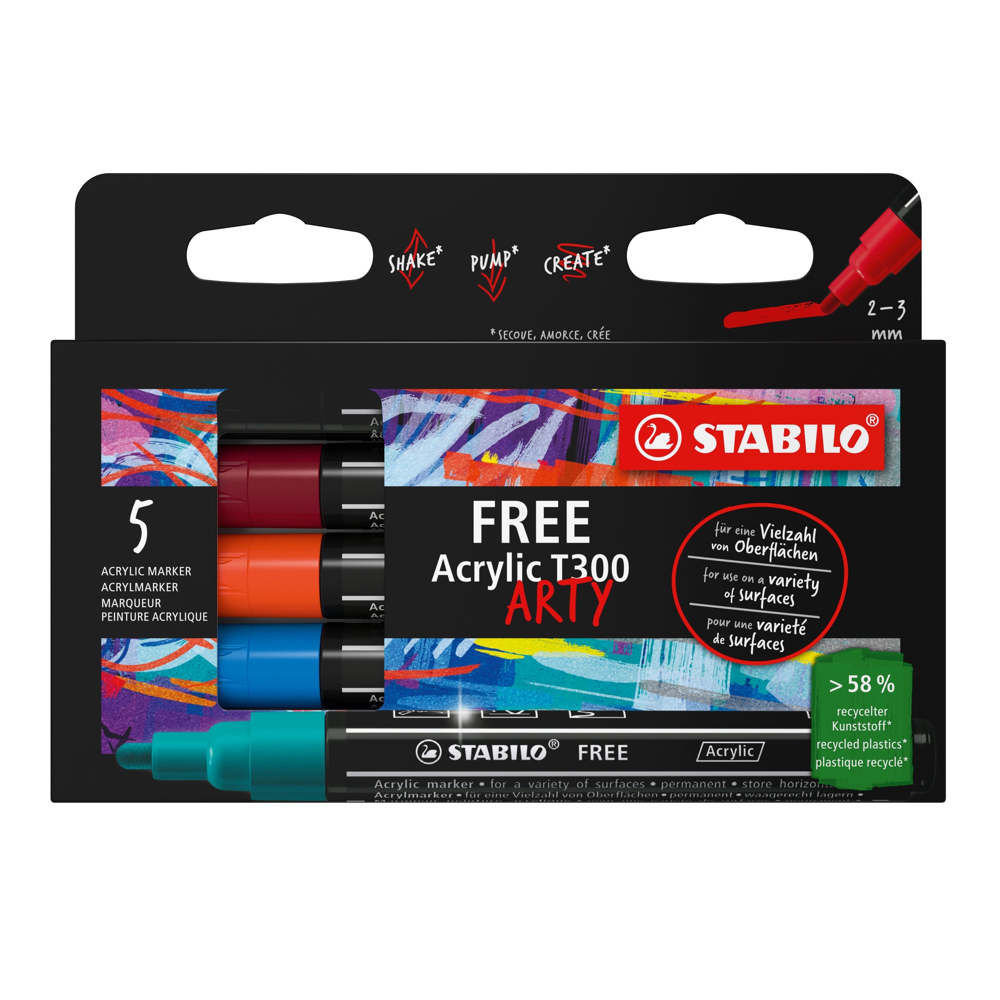 Stabilo Acrylic Marker – sortiert, 5er Set