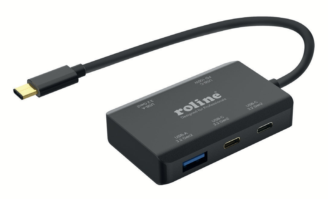 ROLINE USB-Hub – USB-C, 2× USB-A, 100 W PD