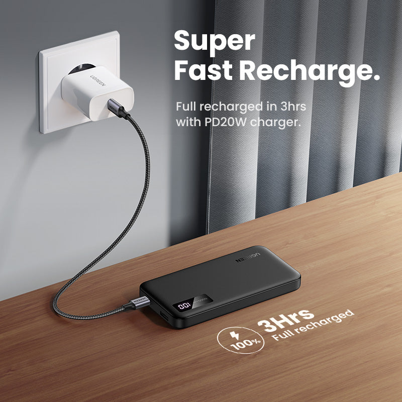 Ugreen 25742 Powerbank 10'000 mAh – 20 W PD, 1× USB-C, 1× USB-A, schwarz