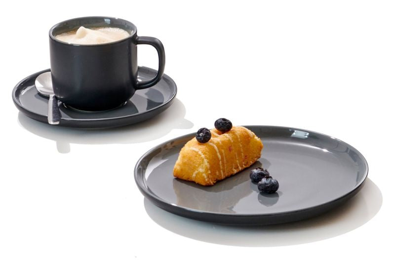 Ritzenhoff & Breker Frühstück-Serviceset Jasper – 12-teiliges Set, Ø 15 cm, Steingut, Schwarz, spülmaschinenfest