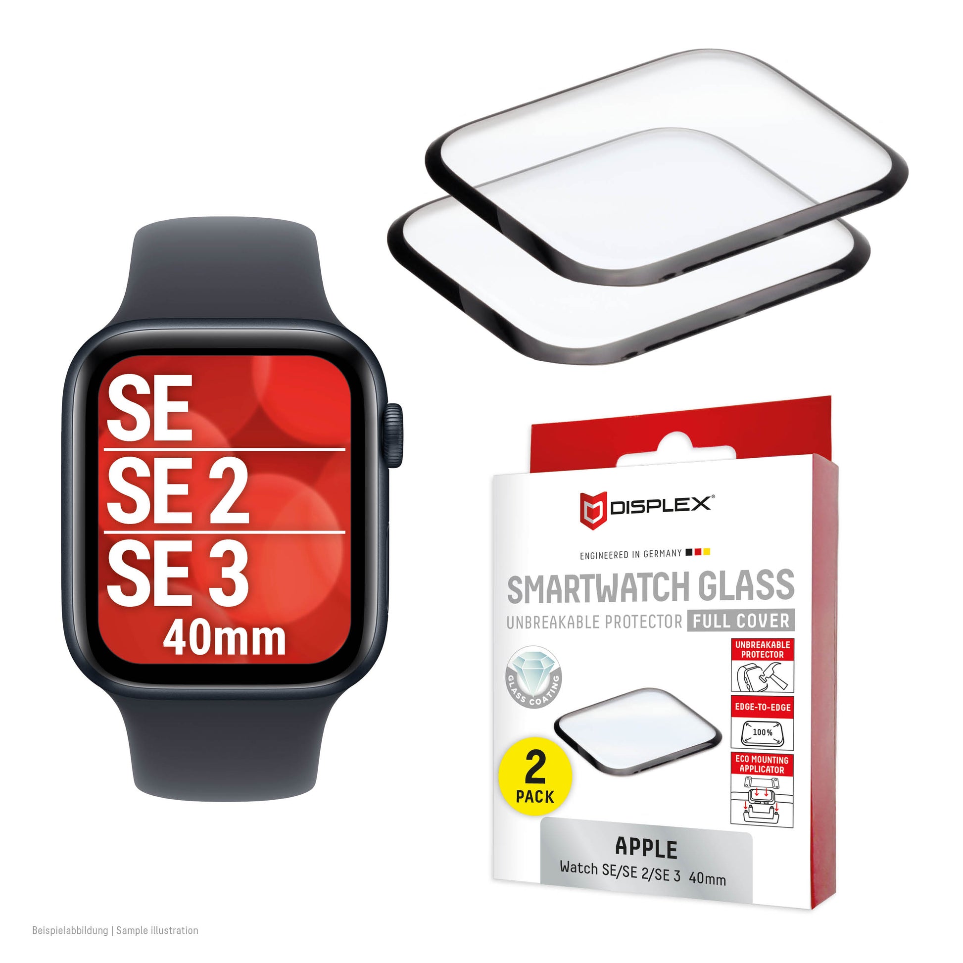 Displex Displayschutz  – Gehärtetes Glas, Transparent, für Apple Watch SE/SE2/SE (40 mm)