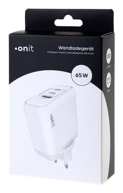 ONIT F02800 USB-Ladegerät 65 W – USB-C×2, USB-A×1 – PD 3.0, PPS, QC 3.0 – GaN – Weiss