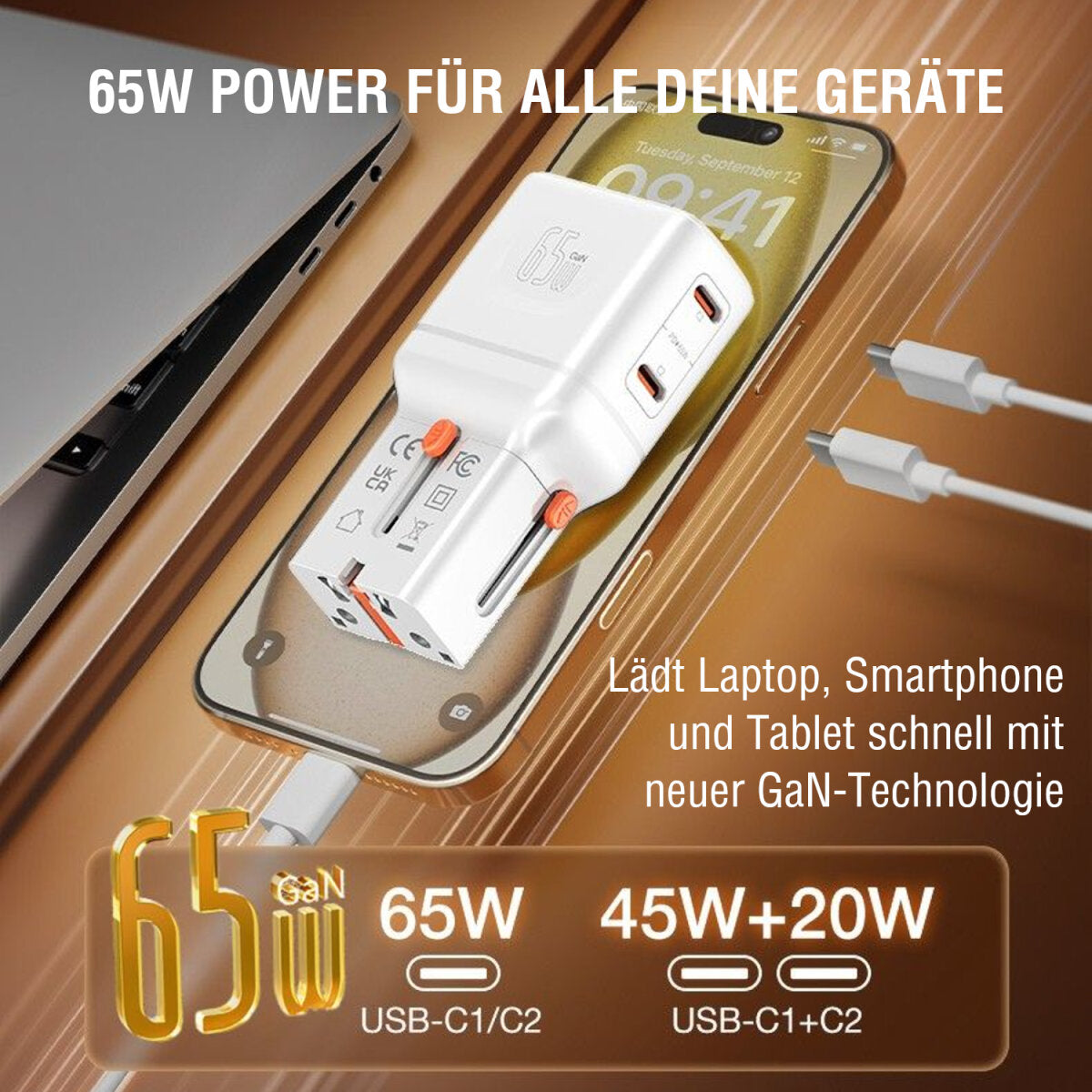 4smarts Nomad Pocket Netzteil (Universal) – 65 W, 2× USB-C, PD, PPS, QC, GaN – für Laptop, Smartphone, Tablet