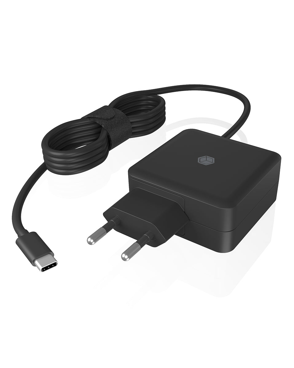 ICY BOX IB-PS111-PD USB-Wandladegerät 65 W – USB-C×1 – PD 3.0, EU-Stecker (Typ C), 1,5 m Kabel – Schwarz